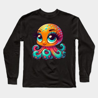 Kawaii Octopus with Long Lashes and Big Eyes Long Sleeve T-Shirt